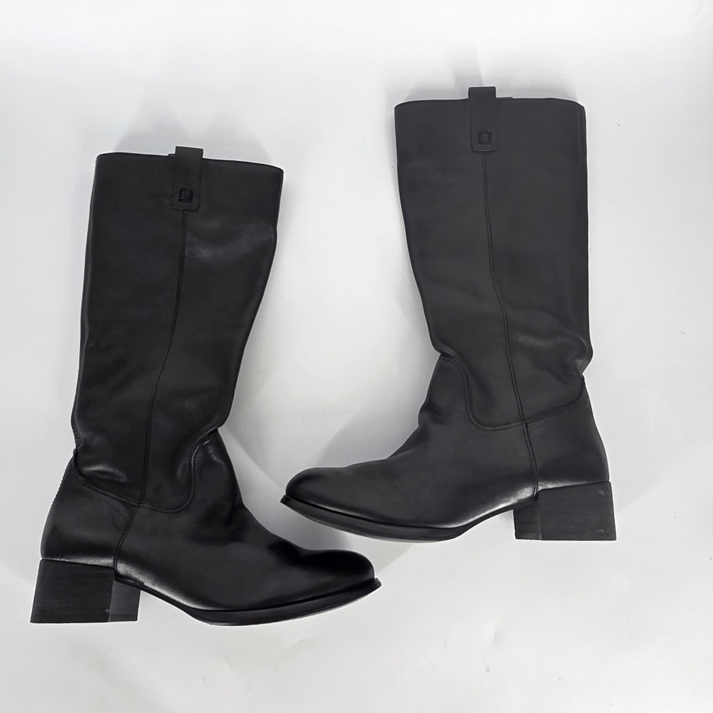 Gianni Bini Black Leather Knee High Riding Boots Low Block Heel Women's 6.5M